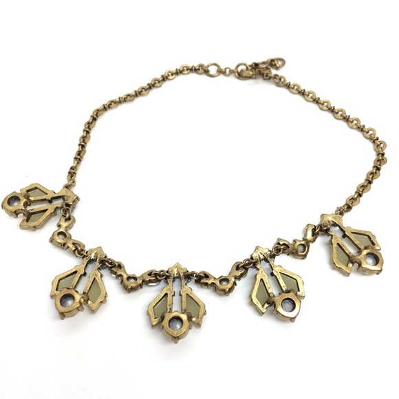 J. CREW ANTIQUE GOLD TONE BLUE PISTACHIO GREEN RHINESTONES NECKLACE STATEMENT - Picture 10 of 12